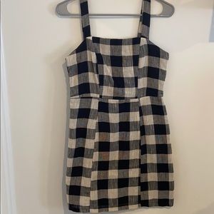 black and ivory plaid a-line mini dress